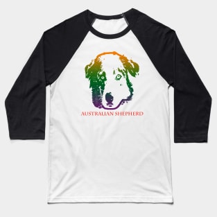 The australian shepherd head is Violet, Green, Orange Baseball T-Shirt